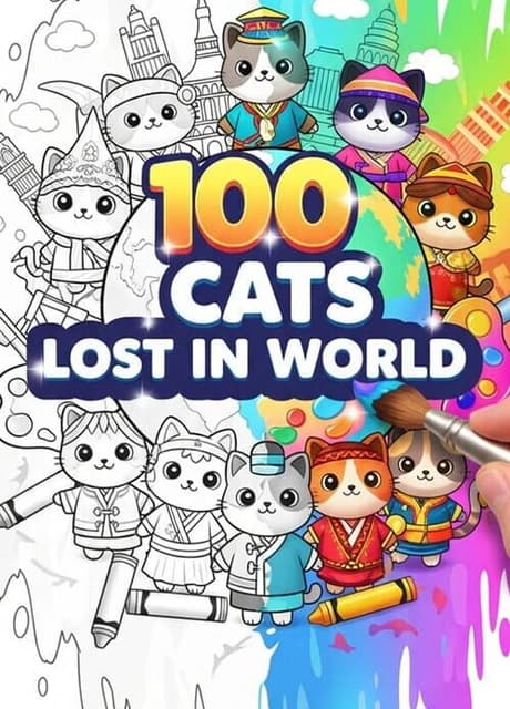 100 Cats Lost in World Find & Color