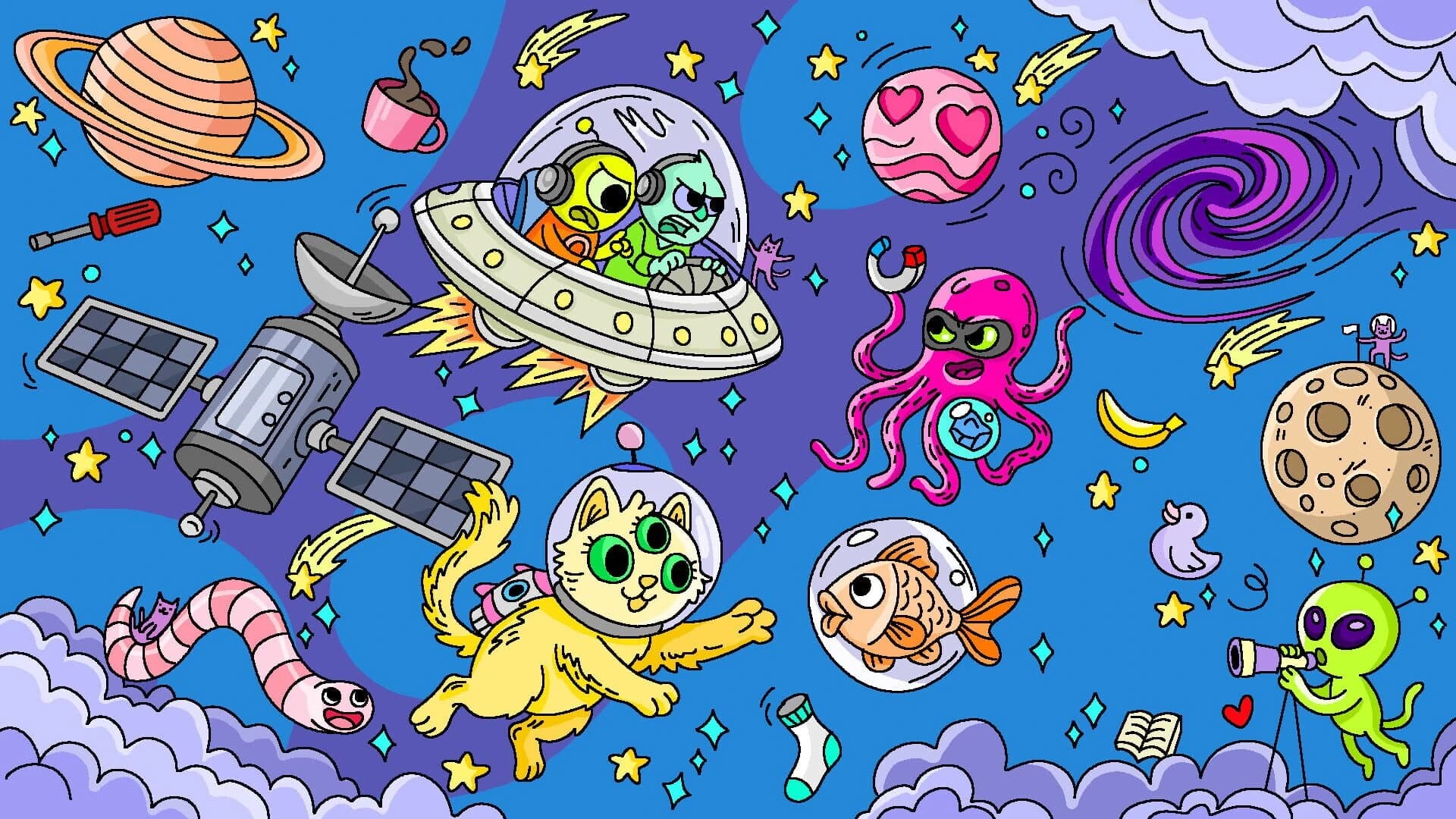 100 Cats Lost in Space Find & Color screenshot 3
