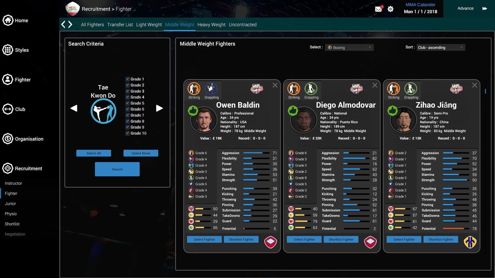MMA Team Manager screenshot 1