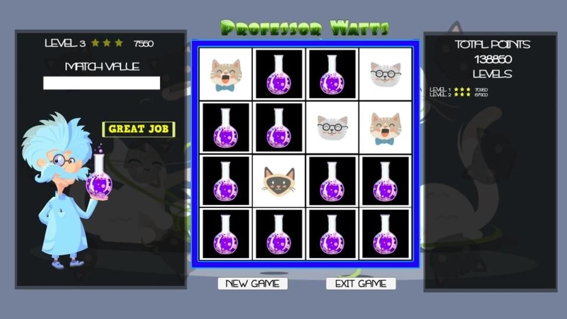 Professor Watts Memory Match: Cats screenshot 1