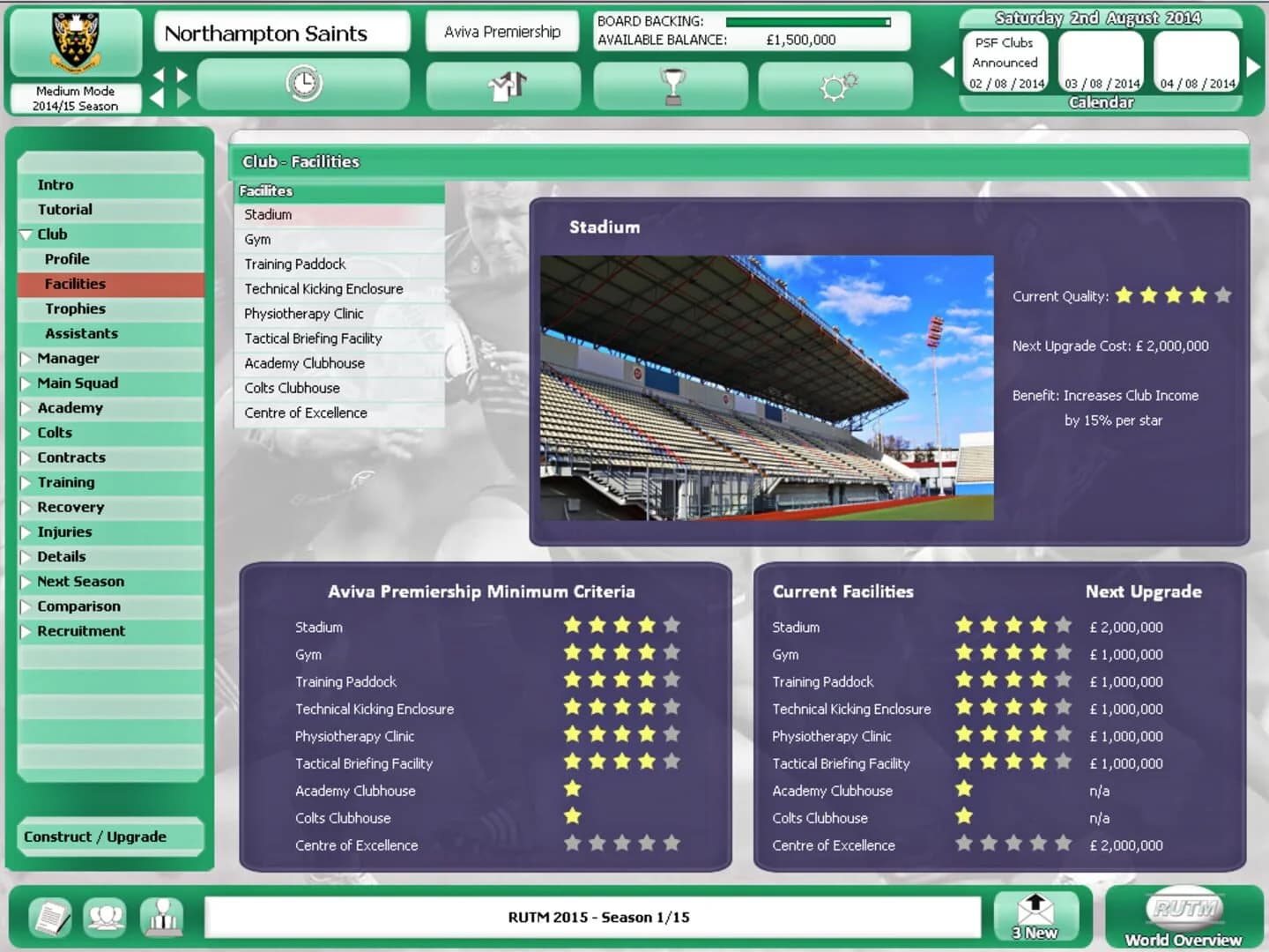 Rugby Union Team Manager 2015 screenshot 5